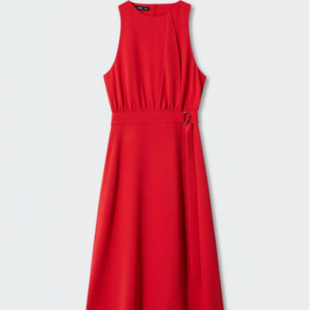 Red belted dress